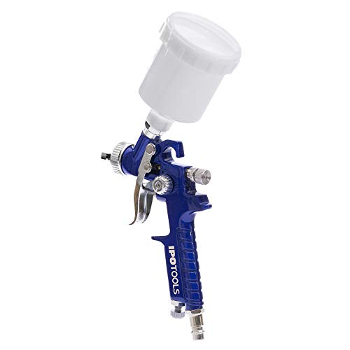 IPOTOOLS Mini HVLP paint spray gun 0.8mm + 1.0mm nozzle - H2000 professional paint spraying system spray gun with 125ml plastic cup and stainless steel nozzle 0.8mm + 1.0mm nozzle set.