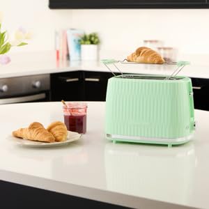 Russell Hobbs toaster [for 2 slices] Eden (6 browning levels, lift function, defrost, reheat, and cancel function, removable crumb tray, bun warmer, pistachio 27374-56)