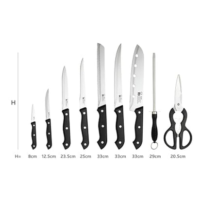 RENBERG Tenessy | Kitchen knife | 15-piece complete set with wooden handle | Perfect for cutting all types of ingredients | Professional kitchen | Made of stainless steel