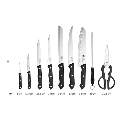 RENBERG Tenessy | Kitchen knife | 15-piece complete set with wooden handle | Perfect for cutting all types of ingredients | Professional kitchen | Made of stainless steel