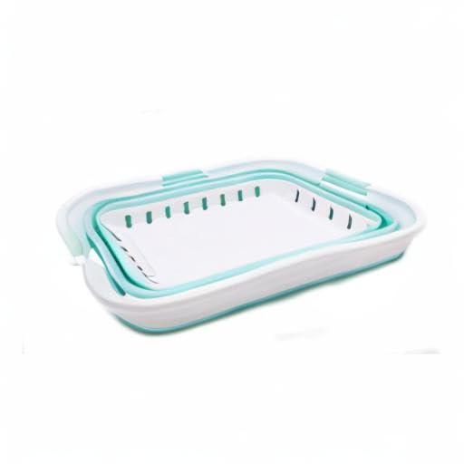 SAMMART 42L Collapsible Plastic Laundry Basket - Foldable Pop Up Storage Container/Organizer - Space Saving Hamper/Basket (White/Lake Green, 1)