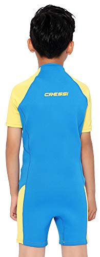 Cressi Little Shark Jr Shorty 2mm - Short sleeve wetsuit for kids, Aquamarine/Yellow, 13/14 years