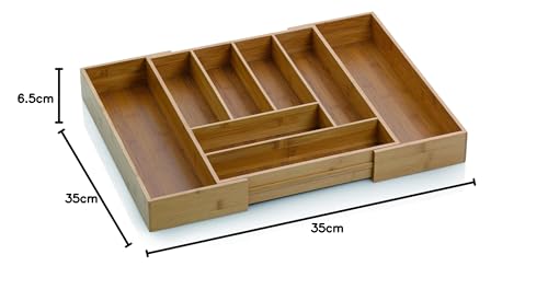 Kela bamboo cutlery tray for drawers 35-58 x 43 x 6.5 cm, extendable, drawer insert with 6 or 8 compartments, KALMA, drawer organizer kitchen