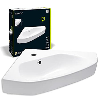 aquaSu® Corner hand washbasin Utha 46 cm | Corner washbasin with overflow and tap hole | Wall-hung corner washbasin | 46 x 47 cm | White ceramic | 56217 1
