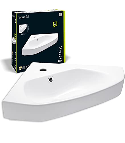aquaSu® Corner hand washbasin Utha 46 cm | Corner washbasin with overflow and tap hole | Wall-hung corner washbasin | 46 x 47 cm | White ceramic | 56217 1