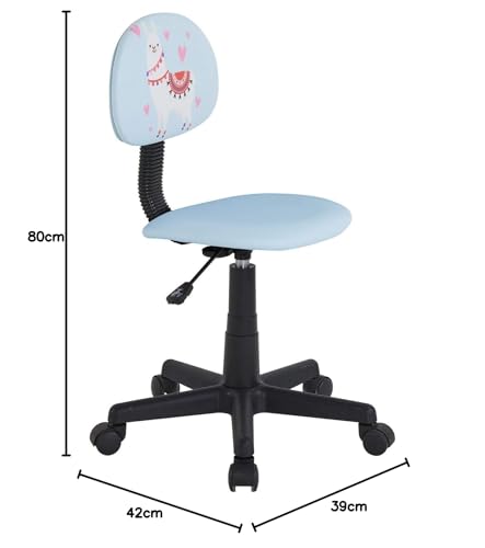 CARO-Möbel swivel chair Alpaca for children faux leather in light blue, kids' desk chair height adjustable ergonomically designed with llama motif, desk chair on castors.