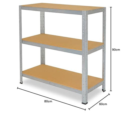 shelfplaza® 90x80x60cm HOME heavy duty shelf galvanized/metal shelf with 3 shelves/basement shelf metal, garage shelf, workshop shelf or storage shelf/metal boltless shelf with 175kg load capacity