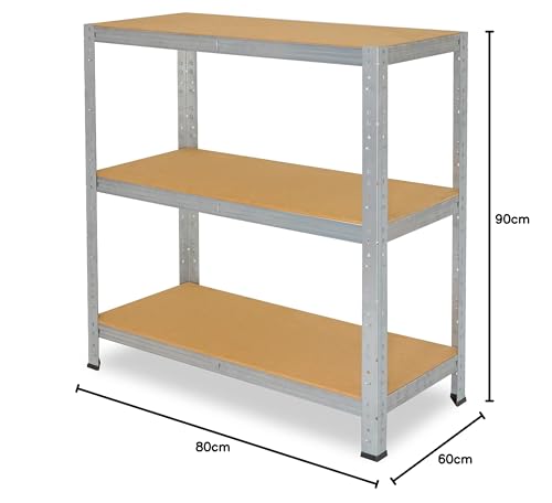 shelfplaza® 90x80x60cm HOME heavy duty shelf galvanized/metal shelf with 3 shelves/basement shelf metal, garage shelf, workshop shelf or storage shelf/metal boltless shelf with 175kg load capacity