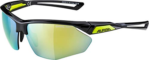 ALPINA NYLOS HR - Mirrored and shatterproof sports & cycling glasses with 100% UV protection for adults, black, One Size