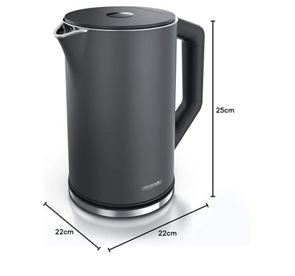 Arendo - Stainless Steel Kettle with Temperature Control 40-100 degrees in 5 degree increments - Double Wall Design - Model ELEGANT - 1.5 Liters - 2200 W - Tea Kettle with Temperature Display - GS - Cool Grey