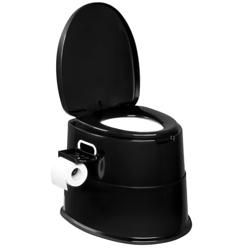 Bonnlo Portable Camping Toilet, Removable Inner Bucket Mobile Toilet with Seat, Lid, and Toilet Paper Holder, for Camping (Black)