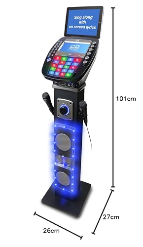 KARAOKE Easy Bluetooth System with Speaker Stand - Professional CDG system with 6 speakers, LED disco lights, 7-inch color TFT screen + 2 microphones