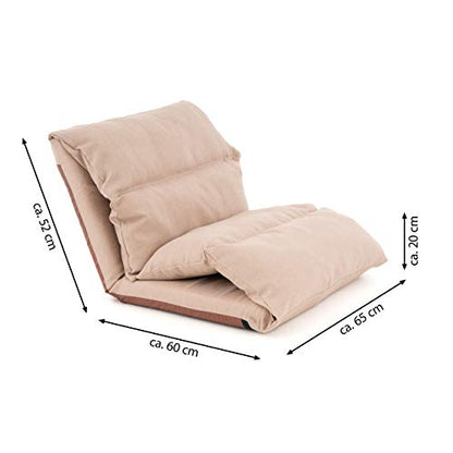 Nexos Trading Floor Chair with Cushion - foldable washable adjustable backrest Sleep function - 52x65x60 cm khaki