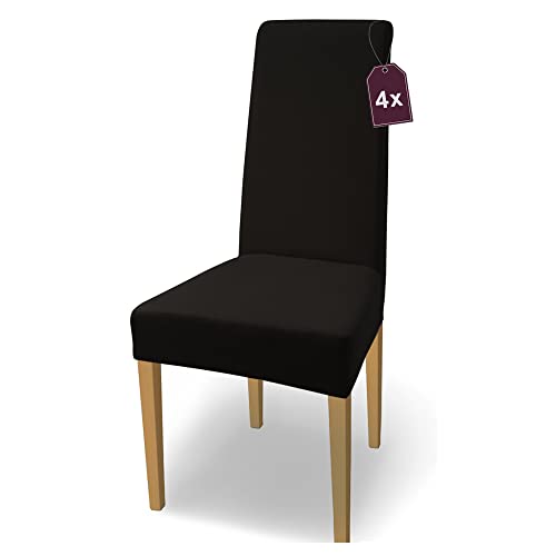 SCHEFFLER-Home Natalie Stretch Chair Covers Cotton/ Chair Covers Black/ Chair Cover Set of 4/ Chair Cover for Swing Chairs washable/ elegant Stretch Chair Cover High Backrest.