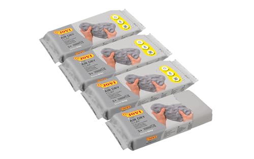 Jovi Air Dry Modeling Clay, ready to use, air-drying, based on moist clay, 1kg in gray, pack of 4