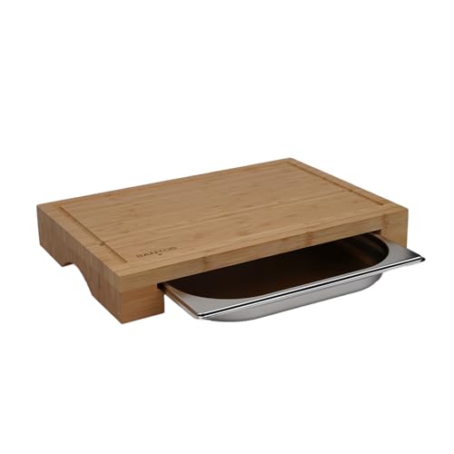 SANTOS Bamboo Cutting Board with Drip Tray - 42.5x7x29cm - Large Serving Tray - Wooden Board for Chopping & Serving - Kitchen Helper - Carving Board