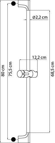 aquaSu® Shower Rail Labori | 80 cm long | with slider | Ø 22 mm | for drilling | made of metal | chrome | shower pole for wall mounting | wall pole with fixing material | 72314 5