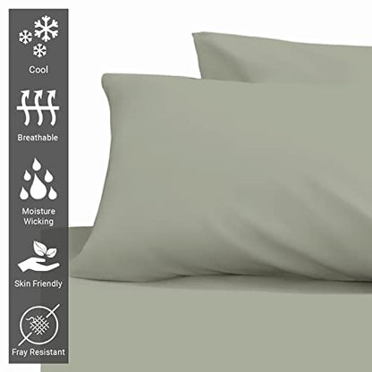 Pizuna Luxury Soft Satin 2-Pack Pillowcase 40x80 cm New Sage Green, 400 Thread Count Cotton Square Pillowcases, 100% Long Staple Cotton Pillowcase (New Sage Green, 40x80 cm)