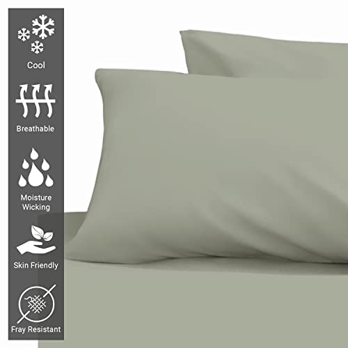 Pizuna Luxury Soft Satin 2-Pack Pillowcase 40x80 cm New Sage Green, 400 Thread Count Cotton Square Pillowcases, 100% Long Staple Cotton Pillowcase (New Sage Green, 40x80 cm)