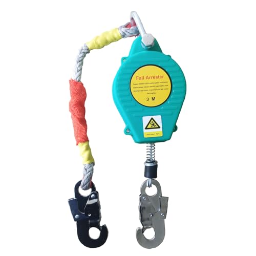Aocay fall protection device 3m, retractable lifeline for roofers and scaffolders, portable fall arrest system, person fall limiter with hooks, maximum capacity 150kg.