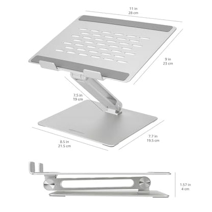 Amazon Basics Adjustable Ergonomic Laptop Stand with Heat Dissipation, continuous height and angle adjustment, ideal for laptops up to 17.3 inches, 27.9 x 23 x 5.6 cm, Silver