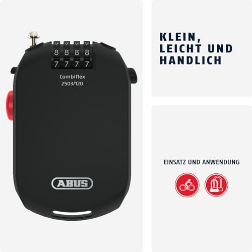 ABUS Special Lock Combiflex 2503/120 - Suitable for securing luggage, skis, helmets - 120 cm steel cable - with combination lock - Black