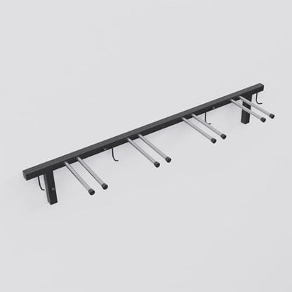 QLS Trading Ski Rack S3 Wall Ski Rack for 4 pairs 83 cm Nordic Walking Trekking Poles Ski Carrier Hook Rail with protective rubber coating for space-saving storage