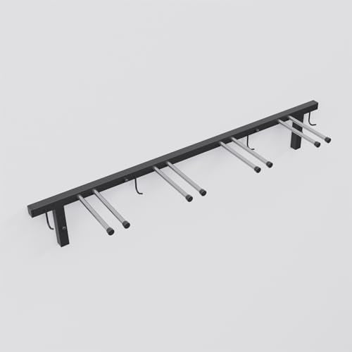 QLS Trading Ski Rack S3 Wall Ski Rack for 4 pairs 83 cm Nordic Walking Trekking Poles Ski Carrier Hook Rail with protective rubber coating for space-saving storage
