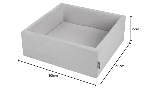 KiddyMoon Ball Pit Ball Pool with Colorful Balls ∅ 7cm for Babies Kids Square, Light Gray, 90X30cm/NO Balls
