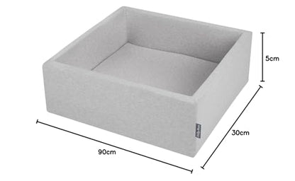 KiddyMoon Ball Pit Ball Pool with Colorful Balls ∅ 7cm for Babies Kids Square, Light Gray, 90X30cm/NO Balls