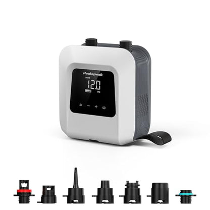 Peakspeak 20PSI Electric SUP Pump with Battery - Rechargeable, Intelligent Inflation/Deflation, Automatic Shut-off for SUP Boards, Kayak, Floats, Kites, Tent, Mattress, White