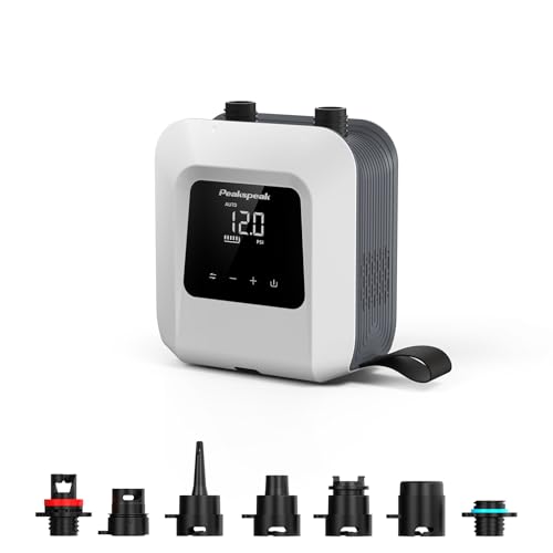 Peakspeak 20PSI Electric SUP Pump with Battery - Rechargeable, Intelligent Inflation/Deflation, Automatic Shut-off for SUP Boards, Kayak, Floats, Kites, Tent, Mattress, White
