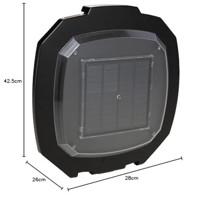AquaForte Fishfeeder 6 liter Solar, 1-6 feedings/day, feeding time up to 20 sec, pellet size 3-10 mm, ejection range ± 1, 2 or 3 m, distribution angle: 120° horizontal, incl. solar panel.