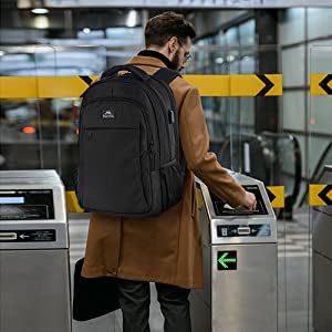 MATEIN backpack for men, large laptop backpack 17.3 inch school bag with USB charging port anti-theft business work travel backpack teenager notebook college tech women, black