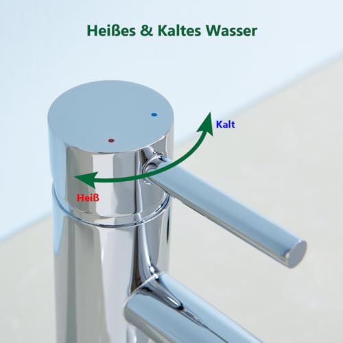 Kelleria Bathroom Faucet Chrome, Stainless Steel Washbasin Tap with 80mm Spout Height Bathroom Fixtures Water-Saving, Faucet Basin Hot and Cold Adjustable, Easy Installation Including Accessories