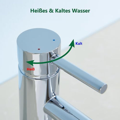Kelleria Bathroom Faucet Chrome, Stainless Steel Washbasin Tap with 80mm Spout Height Bathroom Fixtures Water-Saving, Faucet Basin Hot and Cold Adjustable, Easy Installation Including Accessories