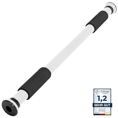 SPORTINATOR® Doorway Pull-Up Bar for your home gym. Length of 60-102 cm, compact, secure & easy to install without drilling, supports up to 150 kg (white)