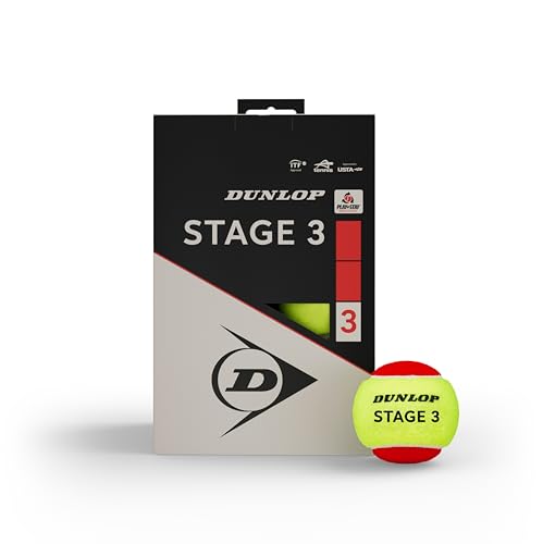 DUNLOP Tennis Ball Stage 3 Red - for kids & beginners on the small court (12 balls)