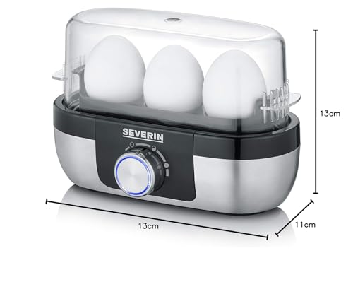 SEVERIN egg cooker for 3 eggs with electronic cooking time monitoring, including measuring cup with egg piercer, egg cooker for ideal hardness level, stainless steel brushed/black, 300 W, EK 3163