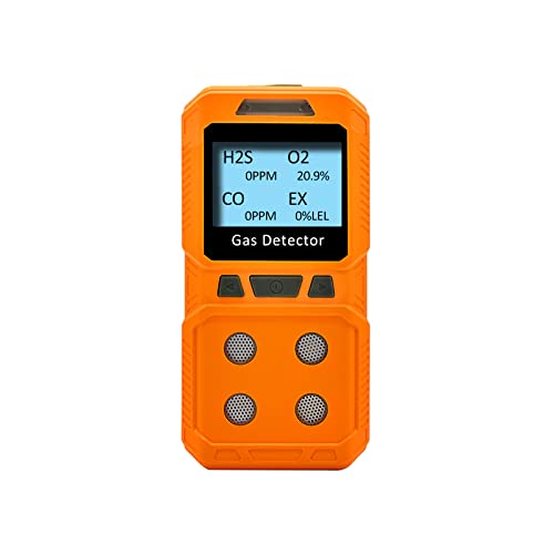 Gikaida Portable 4 Gas Monitor, H2S, O2, CO, EX Handheld Gas Detector, ready for immediate use (Orange)