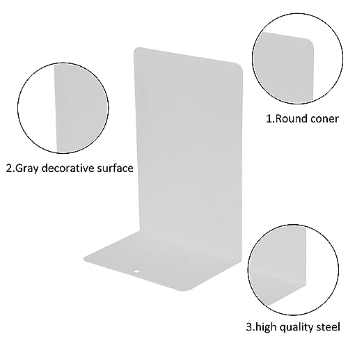 Deefongo 12 white decorative metal bookends, sturdy book supports for shelves, partition, stopper, holder, white metal bookends with non-slip rubber pad for decoration, home, office