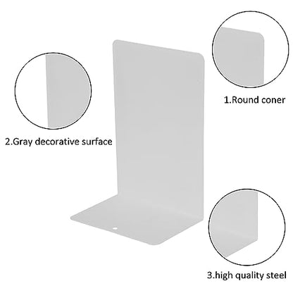 Deefongo 12 white decorative metal bookends, sturdy book supports for shelves, partition, stopper, holder, white metal bookends with non-slip rubber pad for decoration, home, office