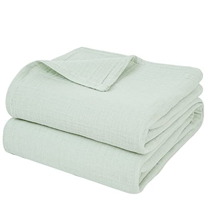 100% cotton muslin blanket 130x150cm, 4-layer soft skin-friendly & breathable bedspread, year-round comfort sage green sofa throw couch cover for bed sofa, Matcha green