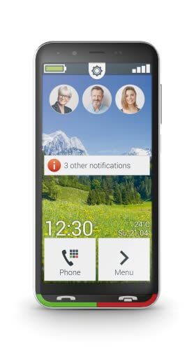 Emporia Super Easy - 4G smartphone, easy to use, SOS button, 4.95-inch display, 32 GB, 3 GB RAM, 13 Mpx camera, Android 10, charging station, Black (Italy)