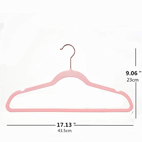 Arekuaei pink velvet hangers, durable, non-slip, space-saving hangers, copper/rose gold, 50 pieces
