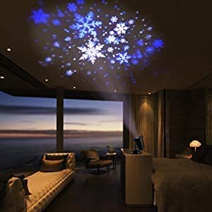 Eambrite Snowflake Projector Light LED White/Blue Rotating Snowfall Landscape Projection Decorative Christmas Lighting with Timer for Birthday Wedding Theme Party Garden Home