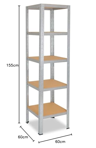 shelfplaza® 155x60x60cm HOME heavy-duty shelf galvanized/metal shelf with 5 shelves/cellar shelf metal, garage shelf, workshop shelf or storage shelf/metal shelving unit with 175kg load capacity