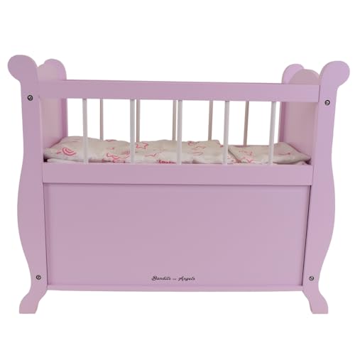 Bandits & Angels wooden doll bed Sweetheart with wardrobe pink - Suitable for dolls up to 46 cm - Includes blanket - Doll furniture.