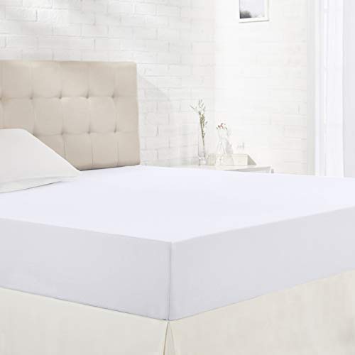 AmazonBasics Fitted Sheet, Jersey, White - 200 x 200 cm