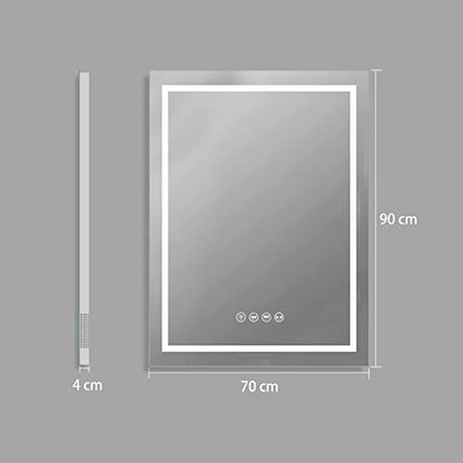 Sanitemodar LED bathroom mirror with Bluetooth 70x90cm, fog-free bathroom mirror with lighting, wall mirror with three-colored lights, touch switch